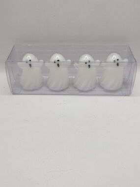 White Mini Ghost Candles Set Of 4 New Halloween 2.5"